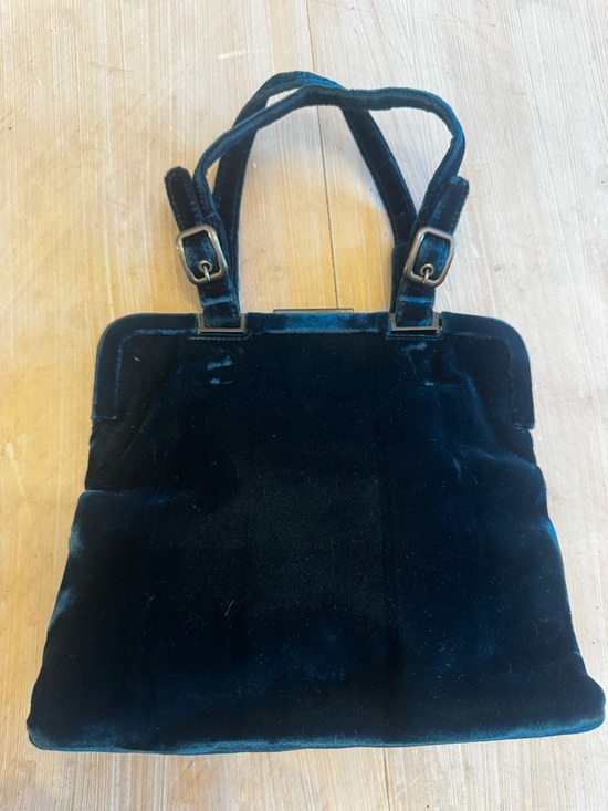 Vintage Prada 1997 Velluto Frame Sera Dark Teal Velvet Frame Bag - Picture 6 of 9